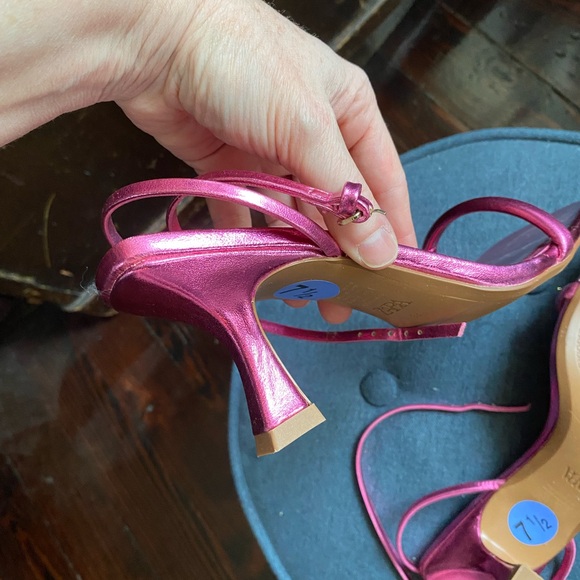 Zara Pink metallic minimal kitten Heels Strappy Sandals 38 - Picture 5 of 7